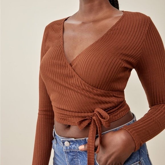 NWOT Reformation Petalo Long Sleeve Wrap Top - Picture 2 of 6